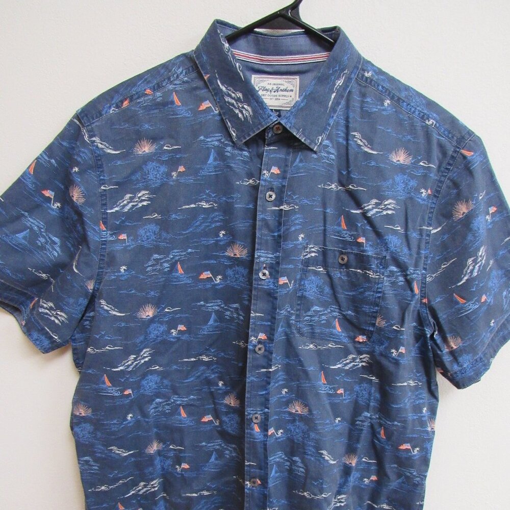 Flag‎ & Anthem Blue Short-Sleeve Button-Up Hawaiian Shirt Large